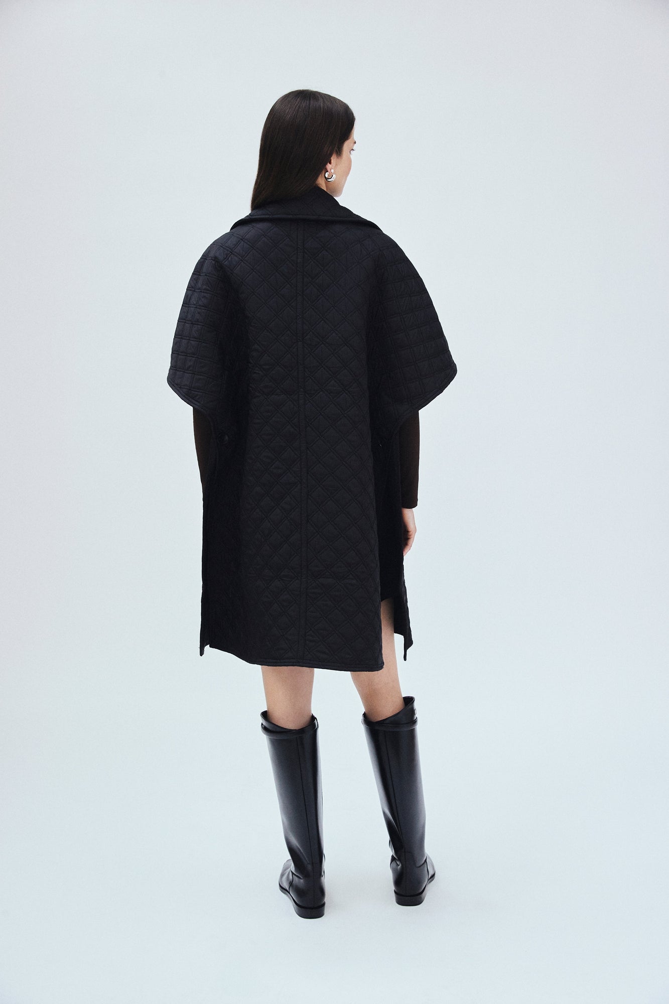 Quilted Cape Coat | Black