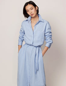 Women | Pinstripe Shirt Dress | Blue x White