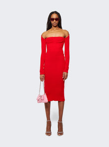 Women | LaQuan Smith | Off The Shoulder Midi Dress | Cherry Red