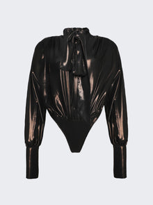 Women | LaQuan Smith | Bodysuit With Necktie Detail | Bronze