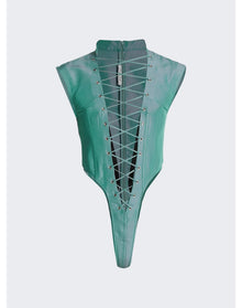 LaQuan Smith | Women | Utility Lace-up Bodysuit | Aqua