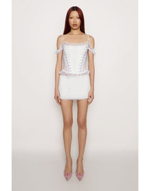 Lace Up Panel Corset | White Floral Multi