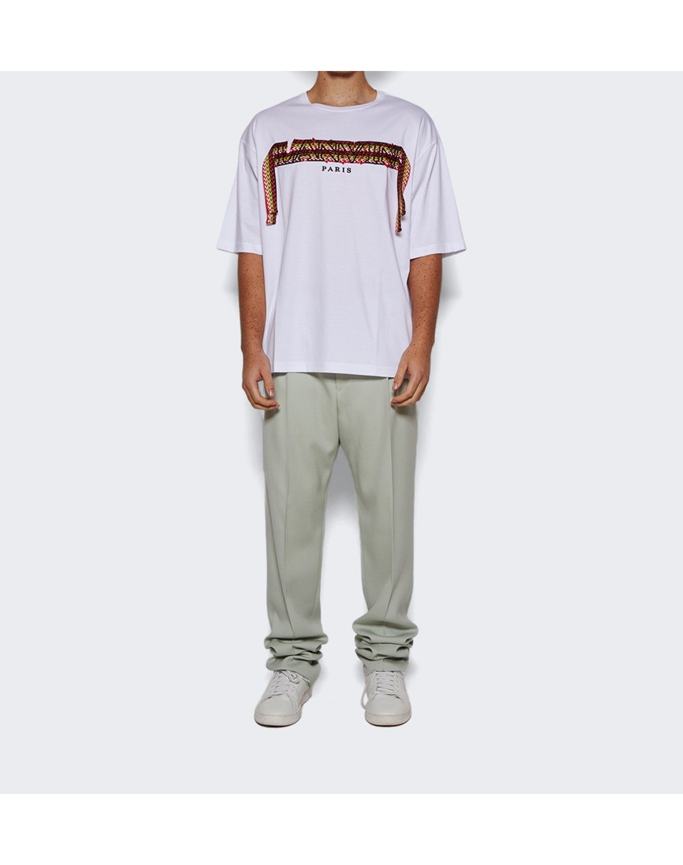 Lanvin | Men | Curb Embroidered T-shirt | Optic White x Green
