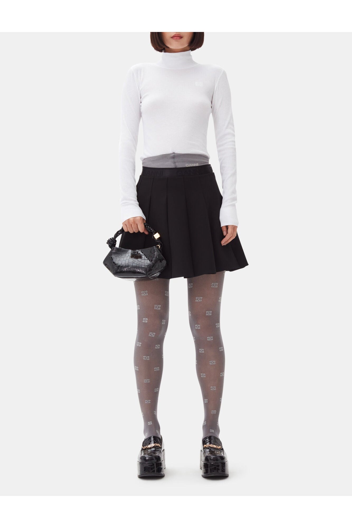 Light Twill Pleated Mini Skirt | Black