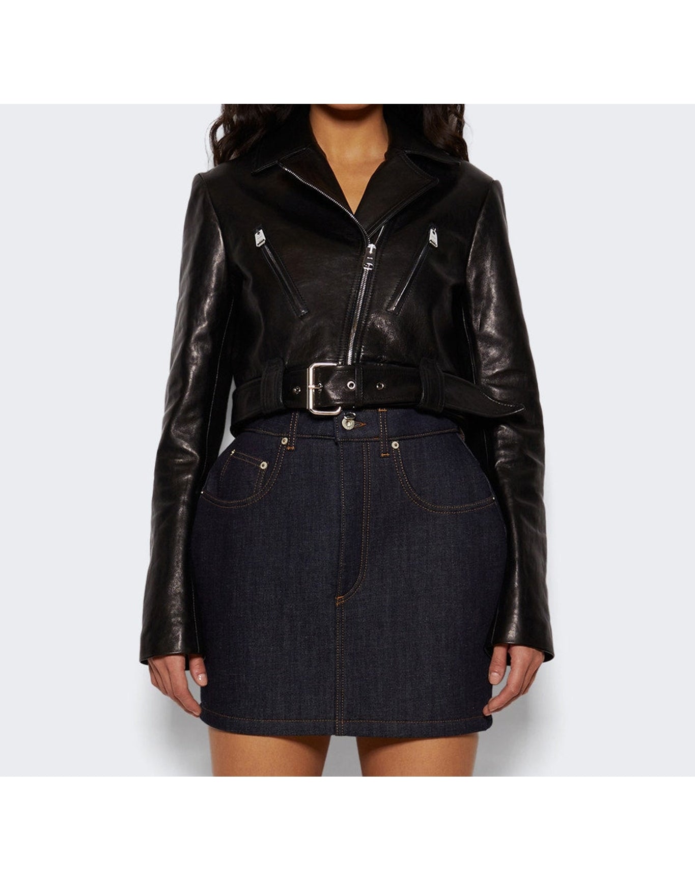 Loewe | Women | Curved Mini Skirt | Raw Denim Blue