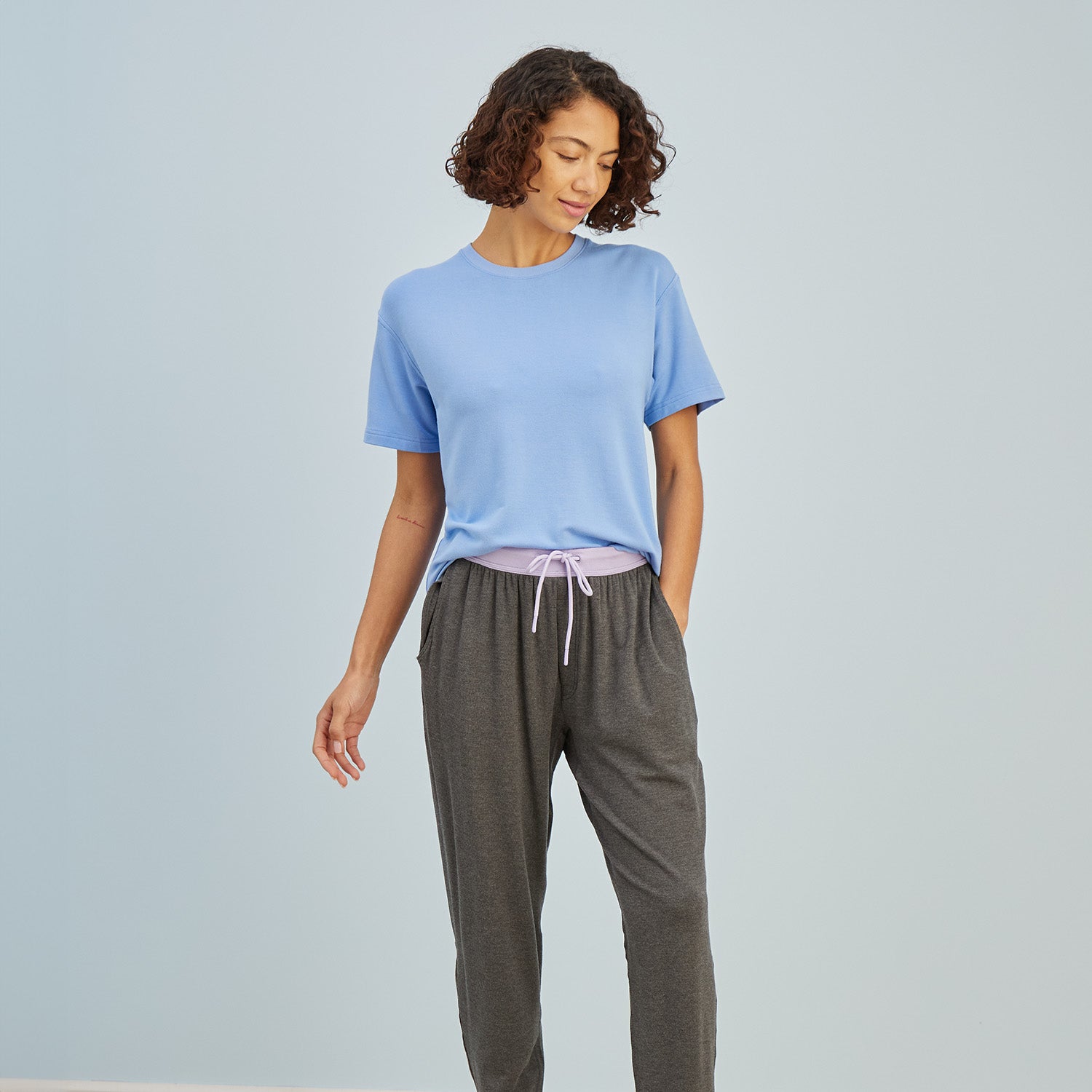 Breathable Modal French Terry Sweatpants | Gray/Lavender