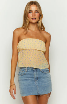 Lou Lou Floral Strapless Top | Yellow