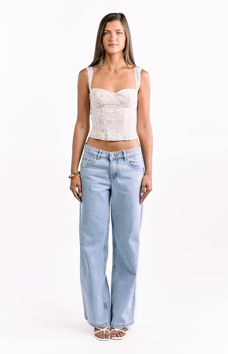 Louis Floral Corset Top | White