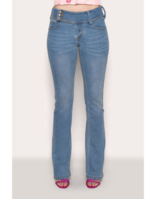 Low Rise Belted Flare Denim | Blue Tide