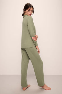 Model wears Gisele TENCELâ„¢ Modal Rib Long PJ Set in tea.
