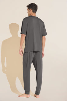 Model wears Henry TENCELâ„¢ Modal Short Sleeve & Pant PJ Set in Storm Gray.