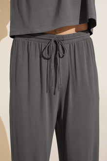 Model wears Henry TENCELâ„¢ Modal Short Sleeve & Pant PJ Set in Storm Gray.