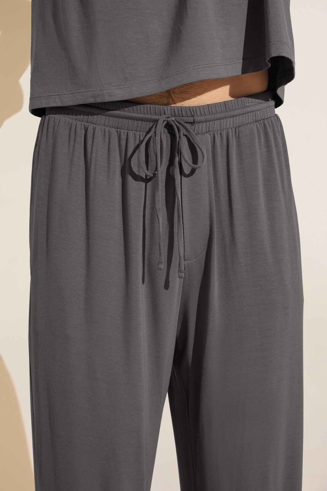 Model wears Henry TENCELâ„¢ Modal Short Sleeve & Pant PJ Set in Storm Gray.