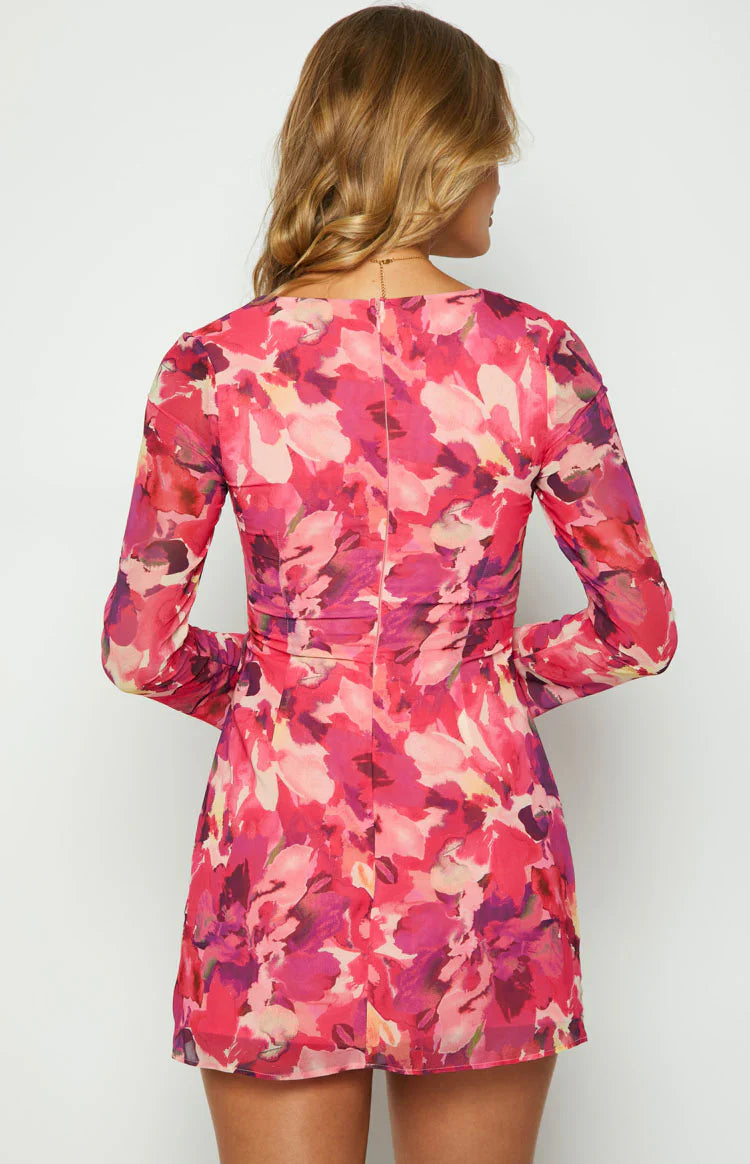 Lucy Print Long Sleeve Mini Dress | Pink