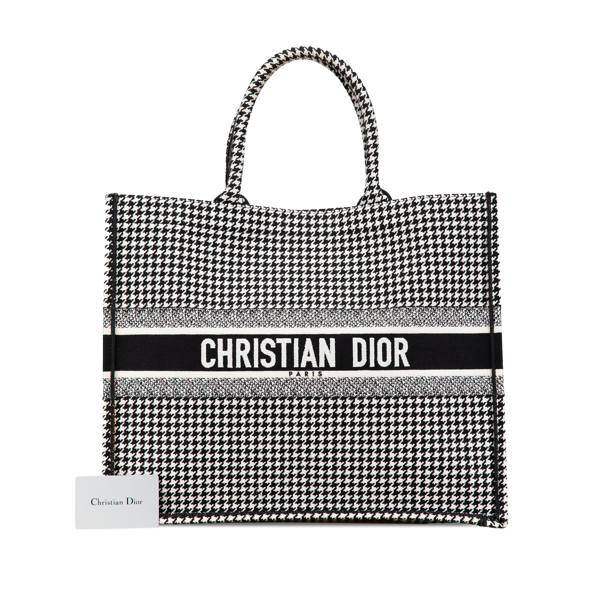Dior | Pre-Owned Large Canvas Houndstooth Embroidered Book Tote - II | Black