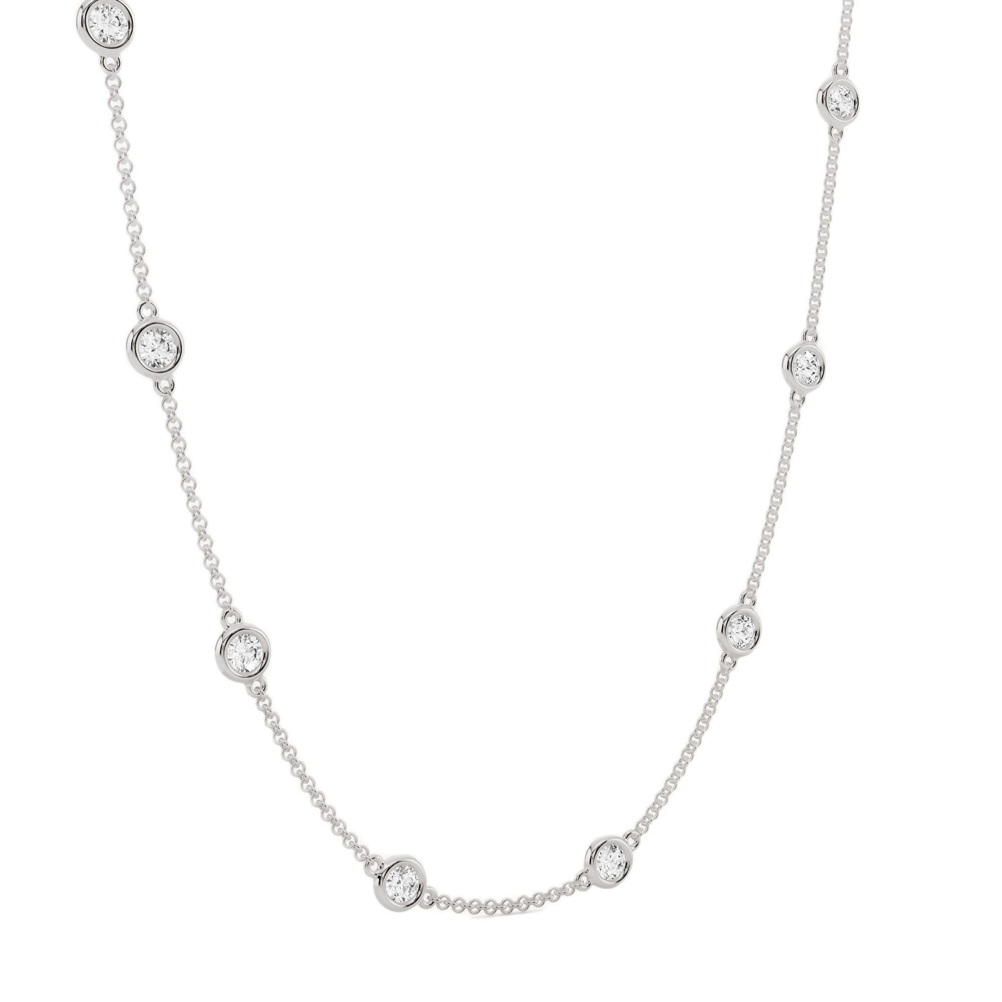 Womens | Station Necklace | 14K White Gold | 2 CTW Round Cut Lab Grown Diamond | F-VS2