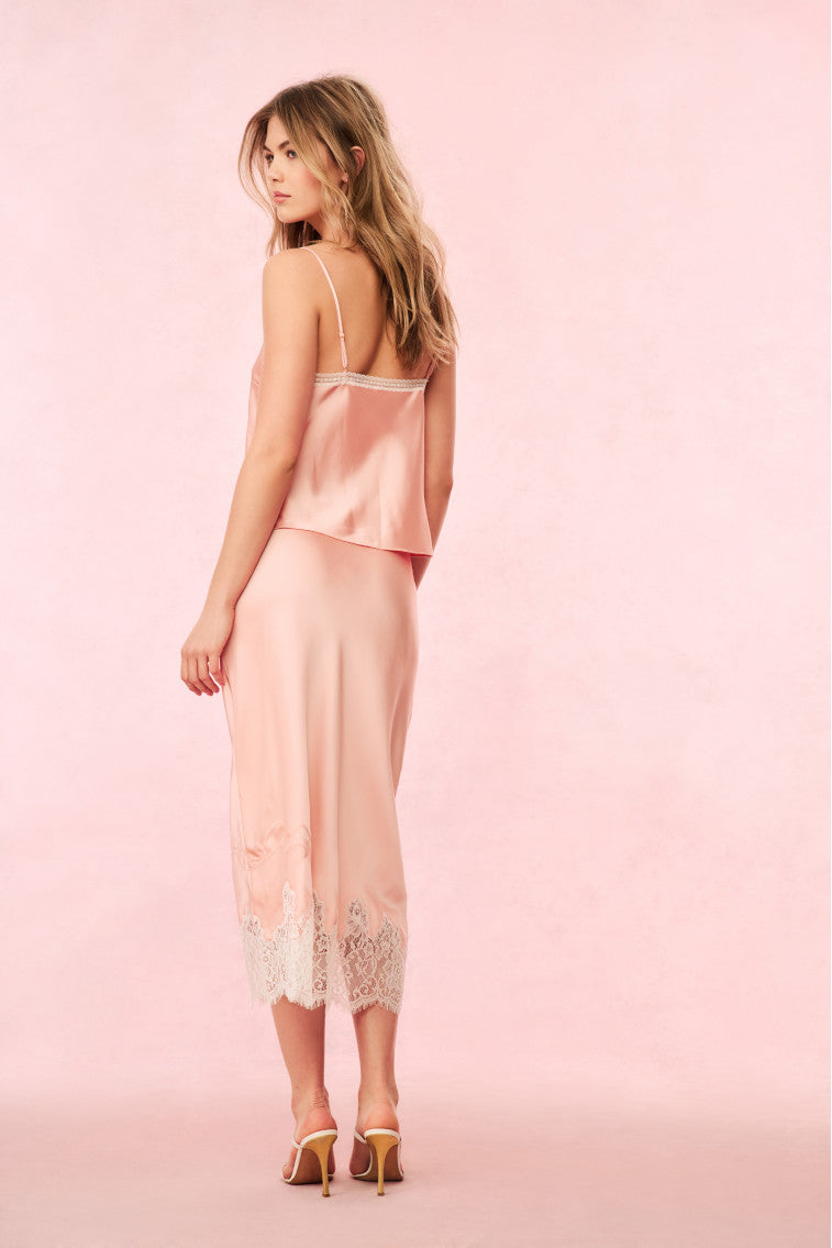 Malina Satin Midi Slip Skirt | Vintage Nude