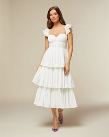 Corset Pleated Midi Dress | Antique White