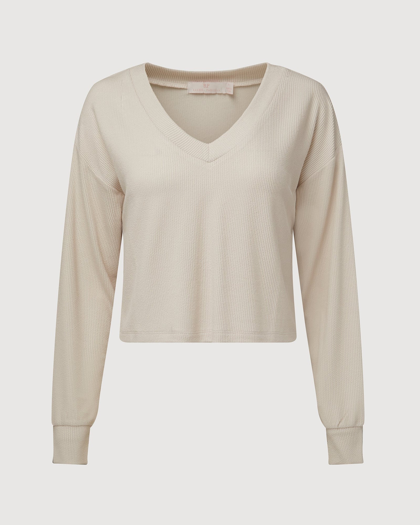 Ribbed V-neck Pull Over Top | White Sand