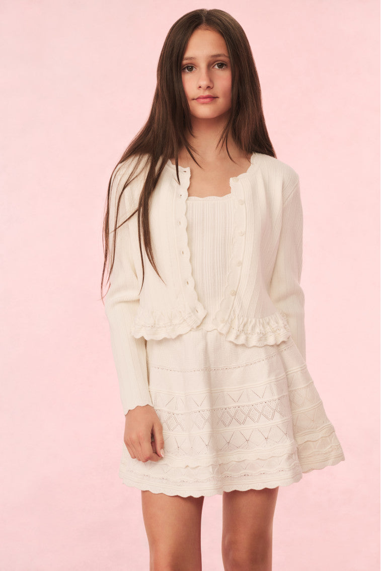 Girls Mari Knit Peplum Cardigan | Ivory