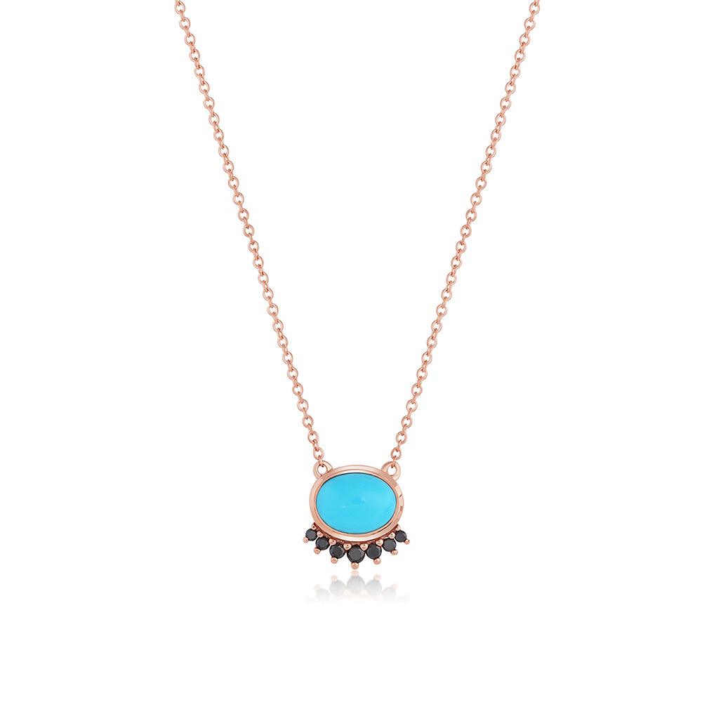 Women | Turquoise & Black Diamond Sunrise Choker | 14k Rose Gold