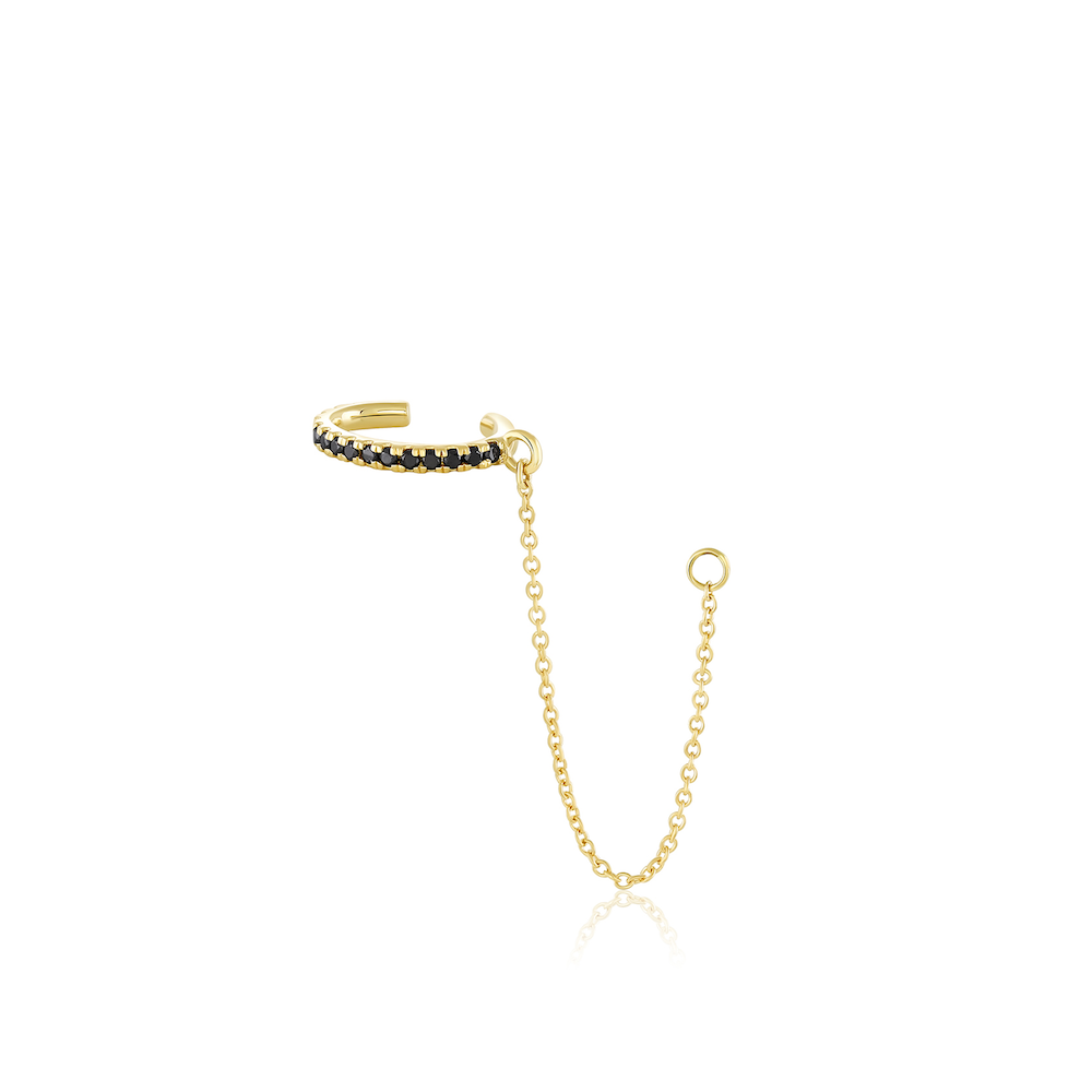 Women | Black Diamond Pavé Ear Cuff & Chain | 14k Yellow Gold