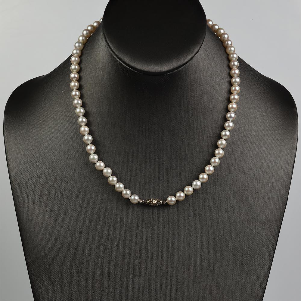 Round Strand Necklace | 14K Yellow Gold | White Akoya Pearl6mm - 7mm