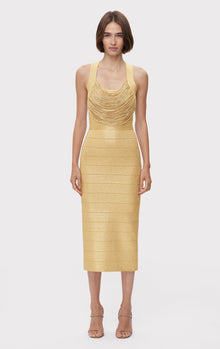 Disco Knit Fringe Midi Dress | Metallic Gold