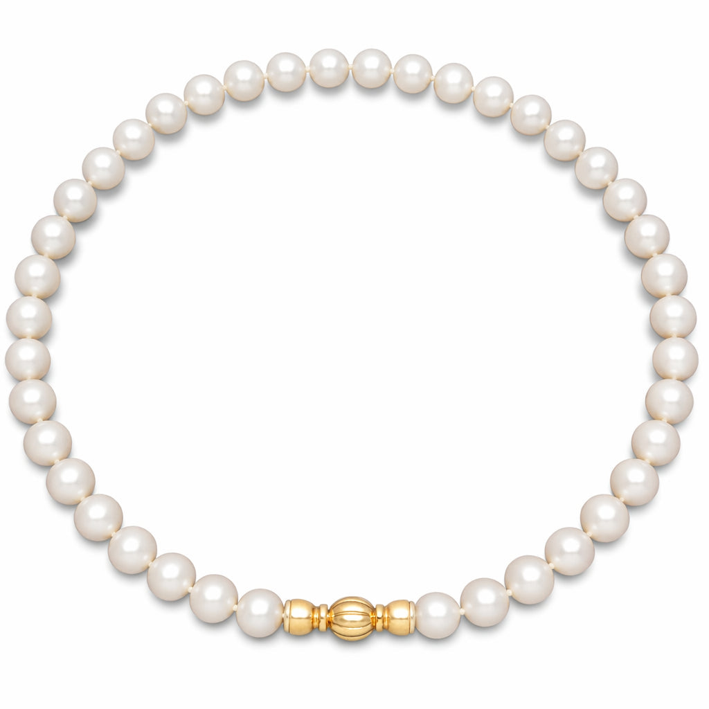 AA Quality Round Strand Necklace | 14K Yellow Gold | White Freshwater Pearl10mm - 11mm