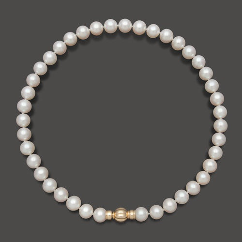AA Quality Round Strand Necklace | 14K Yellow Gold | White Freshwater Pearl10mm - 11mm