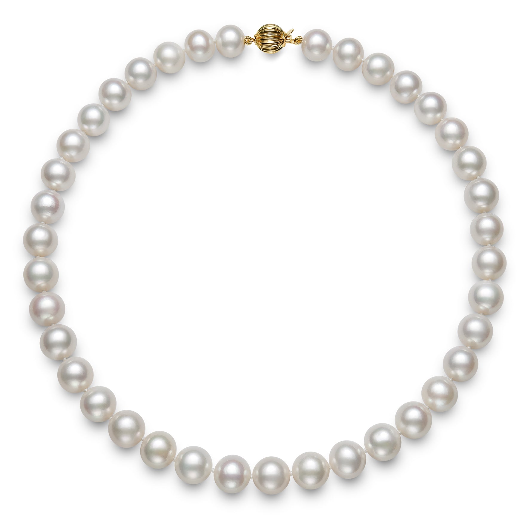 AA Quality Round Strand Necklace | 14K Yellow Gold | White Freshwater Pearl11mm - 12mm