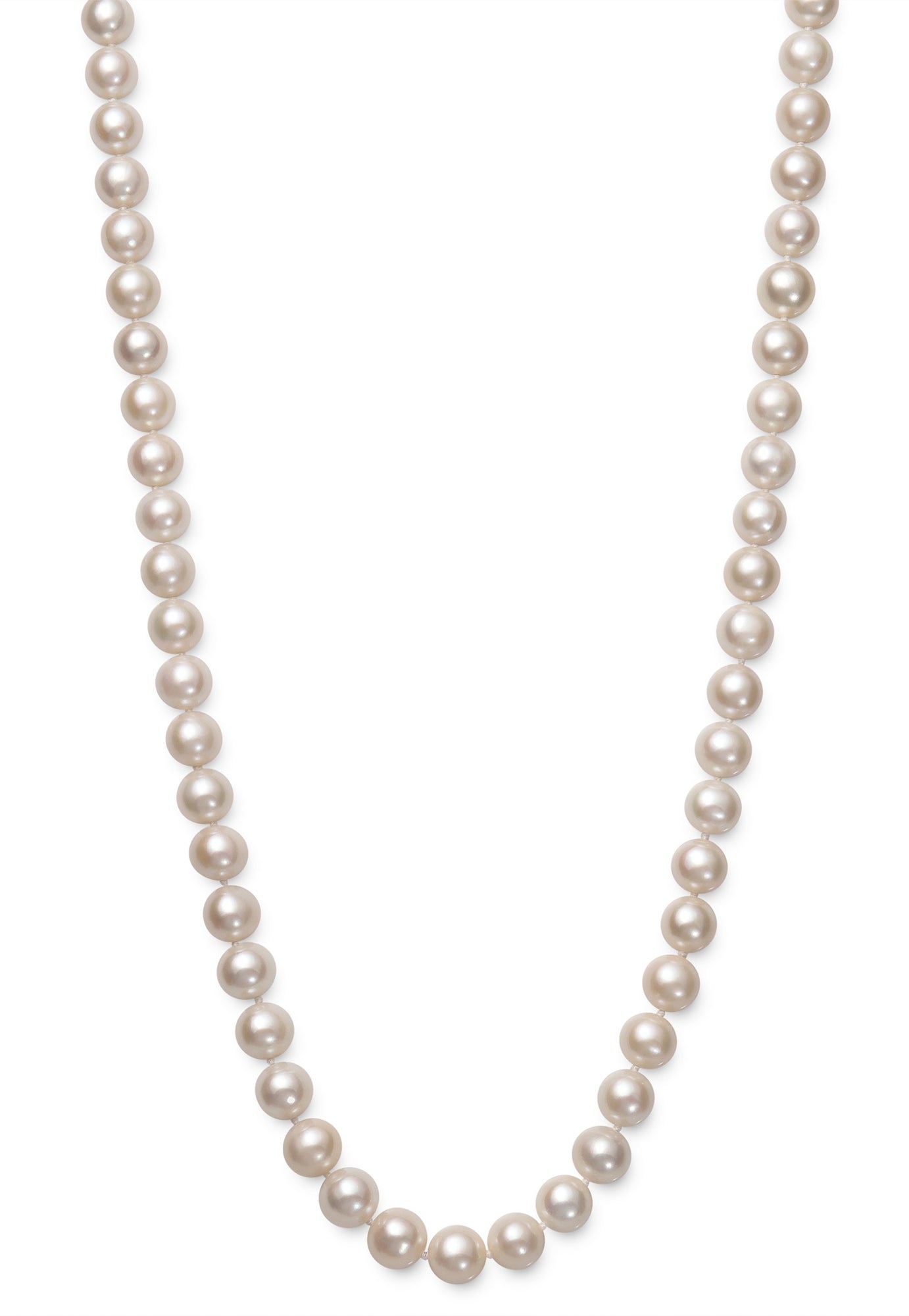 AAA Quality Round Strand Necklace - II | 14K White Gold | White Freshwater Pearl | 7mm - 8mm