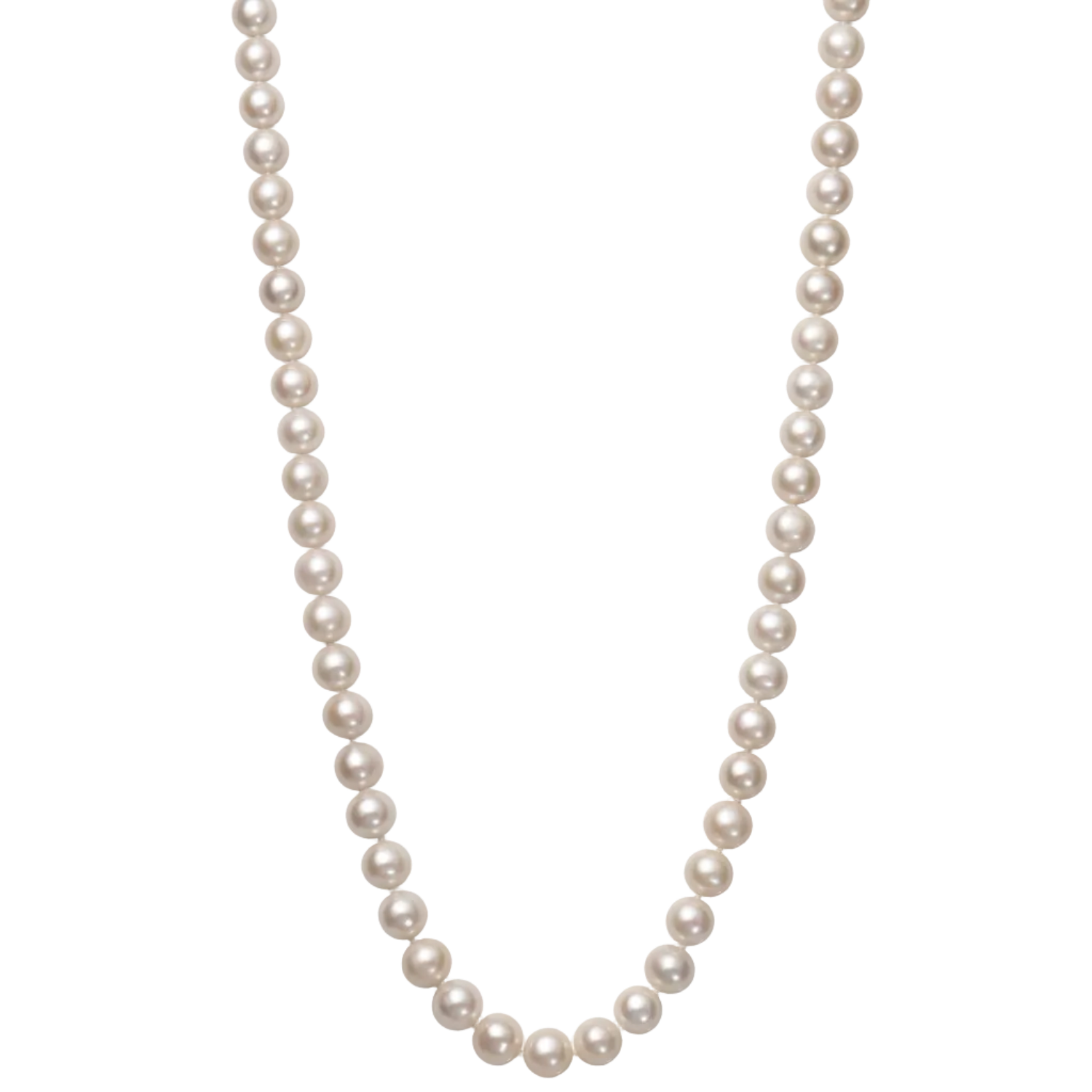AAA Quality Round Strand Necklace - II | 14K White Gold | White Freshwater Pearl | 7mm - 8mm