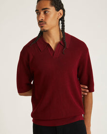 Rhubarb | Alex Merino Wool Open Placket Polo