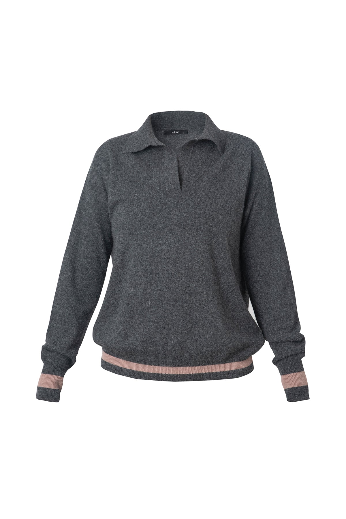 Cashmere Open Collar Sweater | Charcoal/Mauve