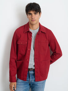 Unisex | Garment Dyed Work Jacket | Recycled Denim Dark Crimson