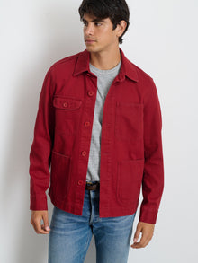 Unisex | Garment Dyed Work Jacket | Recycled Denim Dark Crimson