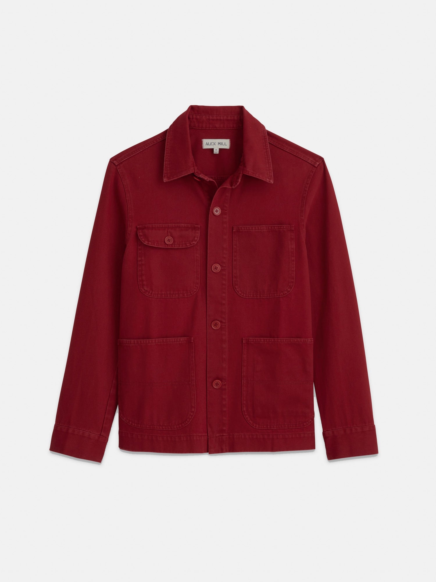 Unisex | Garment Dyed Work Jacket | Recycled Denim Dark Crimson