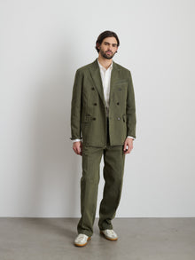 Men | Double Breasted Blazer | Bedford Cotton Washed Olive