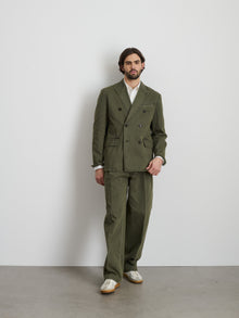 Men | Double Breasted Blazer | Bedford Cotton Washed Olive