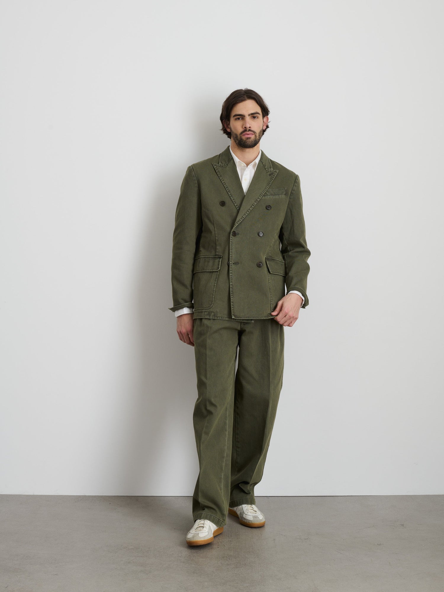 Men | Double Breasted Blazer | Bedford Cotton Washed Olive