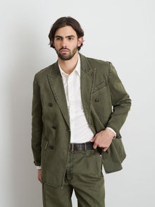 Men | Double Breasted Blazer | Bedford Cotton Washed Olive