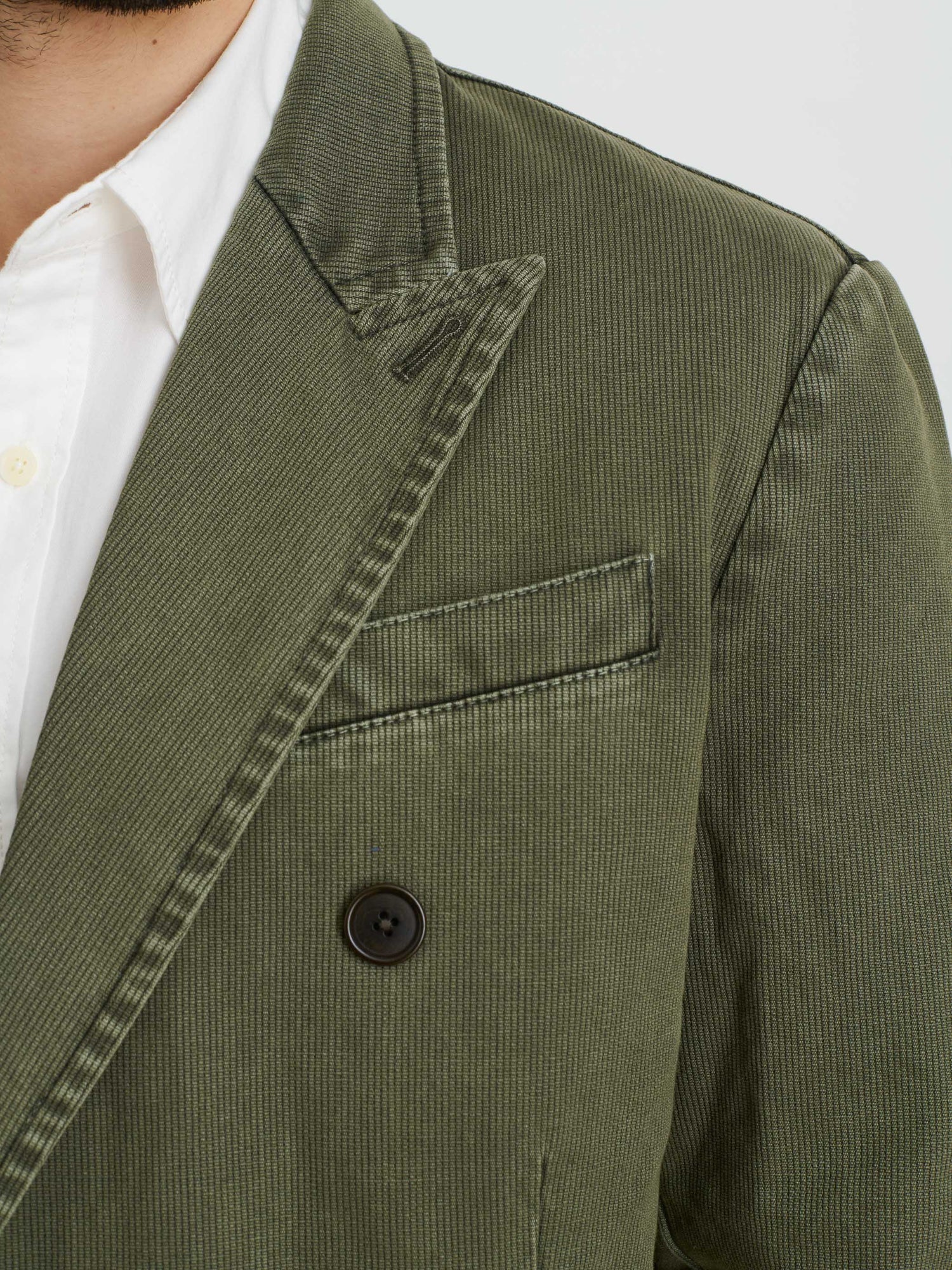 Men | Double Breasted Blazer | Bedford Cotton Washed Olive