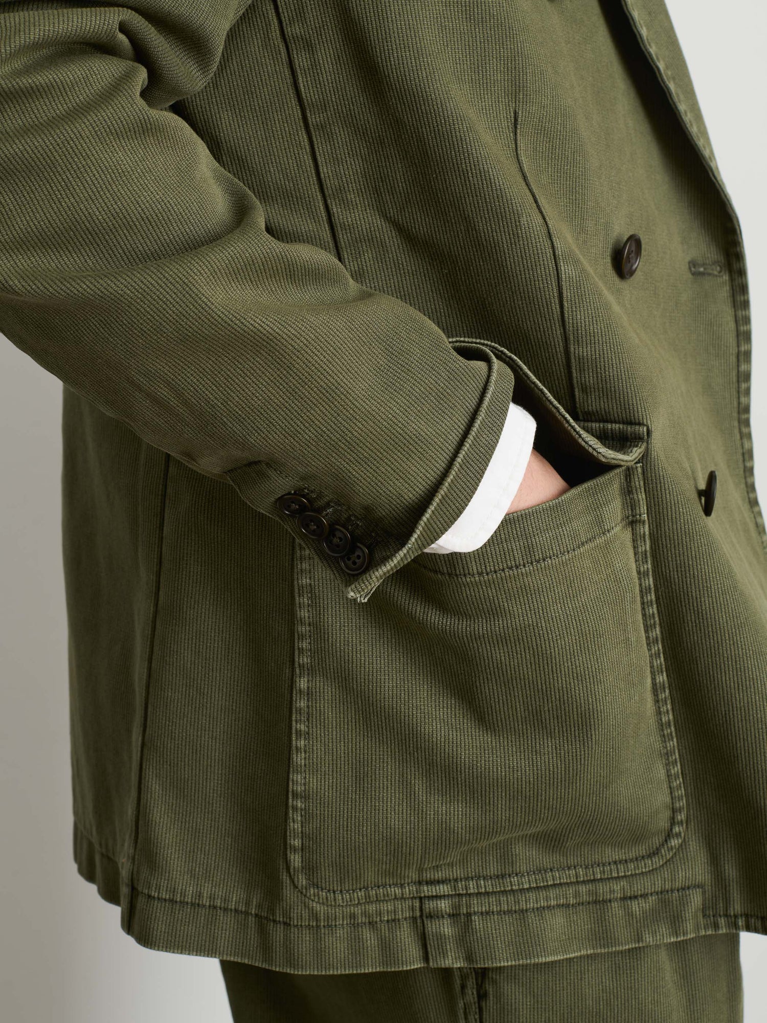 Men | Double Breasted Blazer | Bedford Cotton Washed Olive