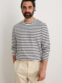 Men | Long Sleeve Striped Tee | Natural x Navy