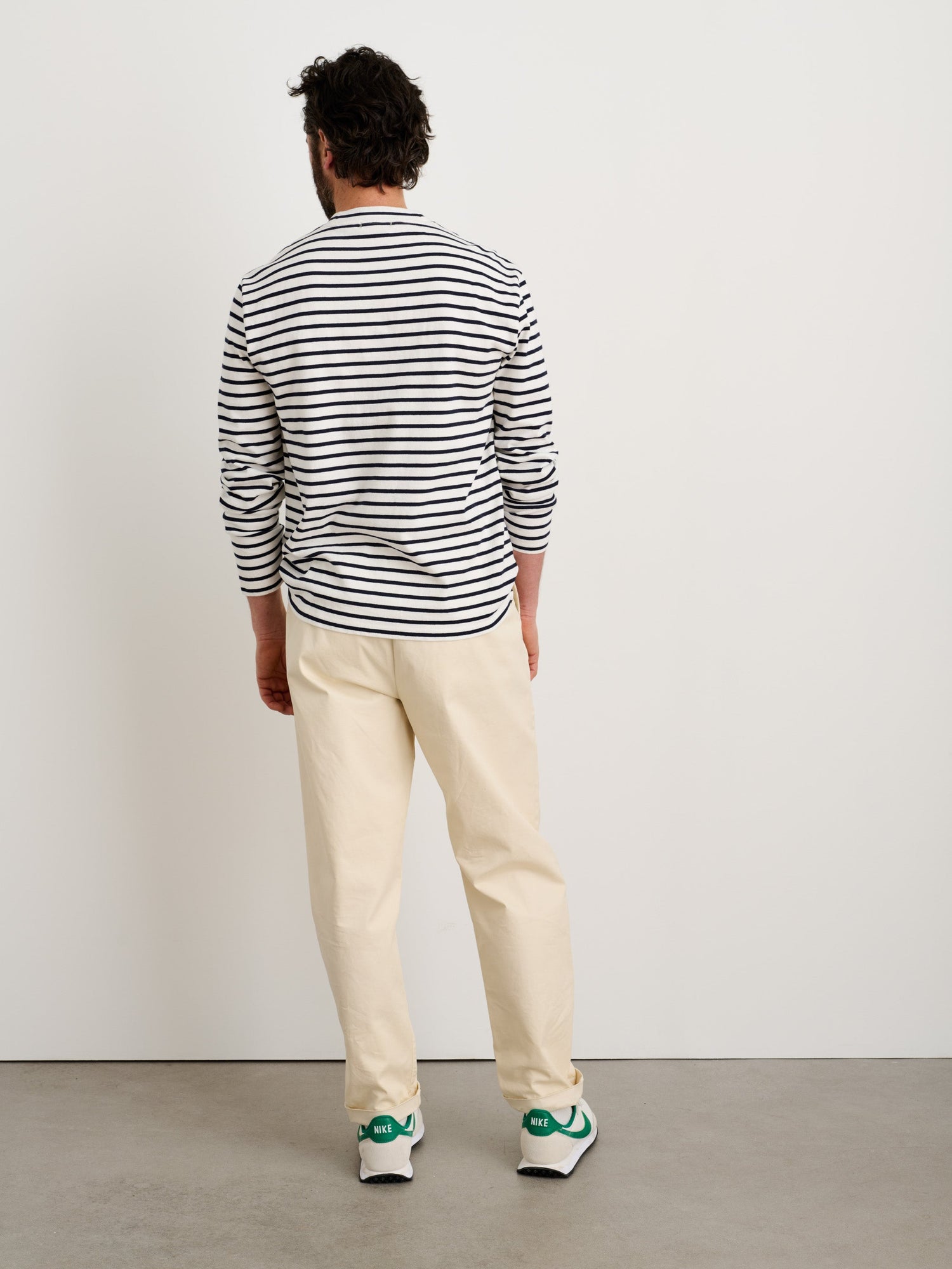 Men | Long Sleeve Striped Tee | Natural x Navy