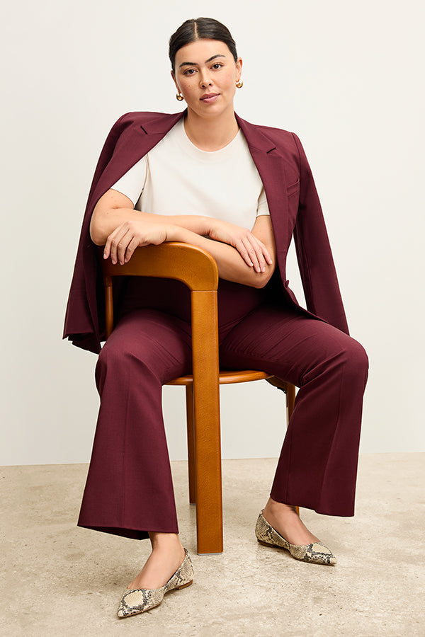 front image of a woman wearing the horton pant in shiraz | Exclude | Grid Hover
