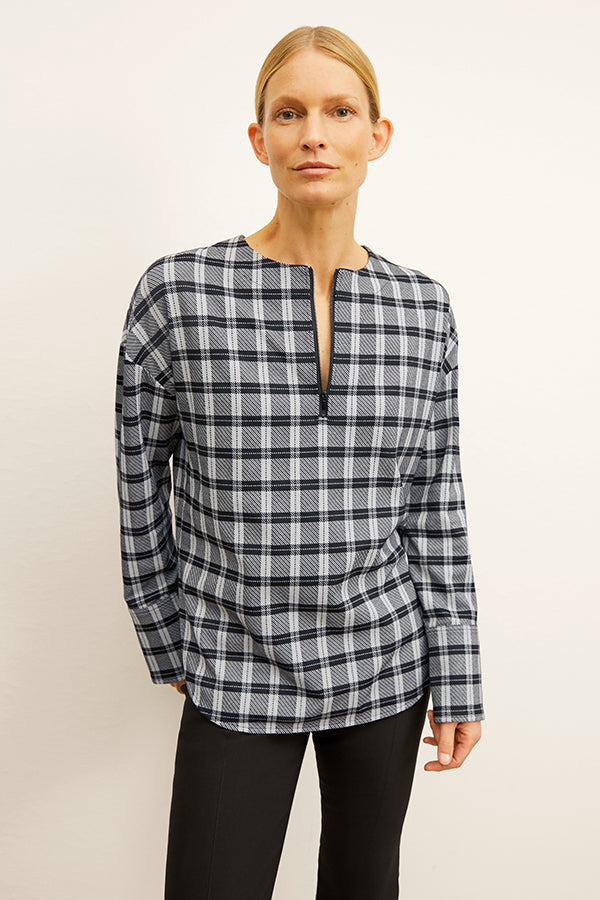 front image of a woman wearing the tully top in checkmate | Exclude | Grid
