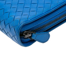 Bottega Veneta | Pre-Owned Nappa Intrecciato Zip Around Wallet On Chain | Blue
