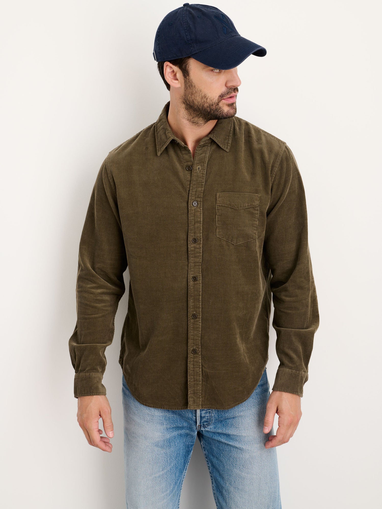 Men | Mill Shirt | Fine Wale Corduroy Military Olive